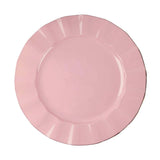 9inch Dusty Rose Heavy Duty Disposable Dinner Plates Gold Ruffled Rim, Plastic Dinnerware#whtbkgd