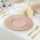 25-Pack Paper Round Dessert Plates in Dusty Rose Sunray Design with Gold Rim