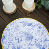 25 Pack | 9inch Blue Chinoiserie Floral Disposable Dinner Plates with Gold Rim