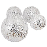 Set of 4 Glitter Silver Payette Sequin Hanging Lanterns, Large Decorative Round Foldable#whtbkgd