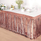 30inch x 9FT Metallic Foil Fringe Table Skirt, Self Adhesive Party Table Skirt - Blush | Rose Gold