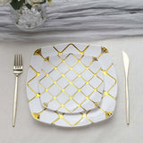 10 Pack | White/Gold 10inch Plastic Square Geometric Dinner Plates