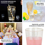 12 Pack | 17oz Tall Silver Glitter Sprinkled Plastic Cups, Disposable Party Glasses