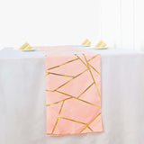 9ft Blush / Rose Gold With Gold Foil Geometric Pattern Table Runner