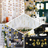 3 Pack | 7.5ft Gold Circle Dot Party Paper Garland Banner, Hanging Backdrop Streamer