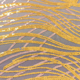 90x156inch Rose Gold Wave Mesh Rectangular Tablecloth With Gold Embroidered Sequins#whtbkgd