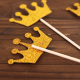 24 Pack | 5inch Gold Glitter Crown Cupcake Toppers, Royal Party Cake Picks