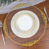 10 Pack | 7inch White / Gold Swirl Rim Disposable Salad Plates