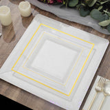 10 Pack - 10inch Gold Trim Clear Square Plastic Disposable Dinner Plates