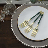 24 Pack | 6inch Gold / Hunter Emerald Green Plastic Dessert Forks With Roman Column Handle