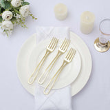 24 Pack | 7inch Gold Modern Hollow Handle Design Plastic Forks, Disposable Silverware