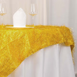 72x72inch Gold Polyester Table Overlay With Metallic Tinsel Foil Fringes