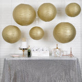 Set of 6 - Gold Hanging Paper Lanterns Round Assorted Size