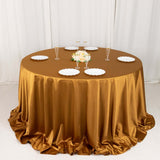 132inch Shimmer Gold Premium Scuba Round Tablecloth, Seamless Polyester Tablecloth