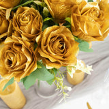 2 Bushes | 18inch Real Touch Gold Artificial Rose Flower Bouquet, Silk Long Stem Flower Arrangements