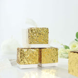 25 Pack | 2inch Gold Sequin Glitter Party Favor Boxes With White Ribbon Loop