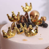 9 Pack | Gold Sequin Crown & Tutu Cupcake Cake Toppers, Princess Party Decor Supplies