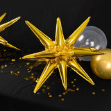 5 Pack Metallic Gold 14-Point Starburst Mylar Foil Balloons, 22" Fireworks Star Explosion Party Ball