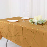 60"x102" Gold Rectangle Polyester Tablecloth With Gold Foil Geometric Pattern