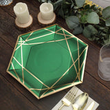 25 Pack | 9inch Hunter Emerald Green / Gold Hexagon Dinner Paper Plates, Geometric Party Plates