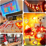 5ft Red Wooden Heart LED String Lights, Warm White Battery Operated Hanging Fairy Lights