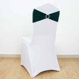 5 Pack | Hunter Emerald Green Spandex Stretch Chair Sashes with Silver Diamond Ring Slide