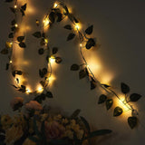 7ft Warm White 20 LED Green Leaf Garland Vine Lights, Battery Operated Artificial Arrowroot String