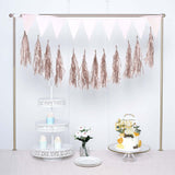 12 Pack | Pre-Tied Rose Gold Paper Fringe Tassels with Garland String, Hanging Streamer Banner