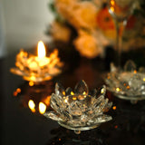 Clear 4.5inch Crystal Glass Lotus Flower Votive Candle Holders, Tealight Taper Candle Stands