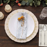 Sparkly Silver Leaf Vine Embroidered Sequin Tulle Cloth Dinner Napkins