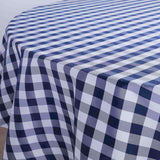 108" White Navy Blue Buffalo Plaid Round Tablecloth, Checkered Gingham Polyester Tablecloth