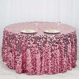 120" Big Payette Pink Sequin Round Tablecloth Premium Collection