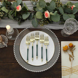 24 Pack | 6inch Gold / Hunter Emerald Green Plastic Dessert Forks With Roman Column Handle