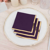 50 Pack Purple Disposable Cocktail Napkins with Gold Foil Edge