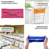 5 pack | 5"x14" Purple Spandex Stretch Chair Sash with Silver Diamond Ring Slide Buckle