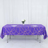 60"x102" Purple Rectangle Polyester Tablecloth With Gold Foil Geometric Pattern