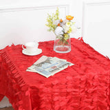 54" Red 3D Leaf Petal Taffeta Fabric Square Tablecloth