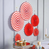 Set of 6 | Red Paper Fan Decorations | Paper Pinwheels Wall Hanging Decorations Party Backdrop Kit | 8" | 12" | 16"