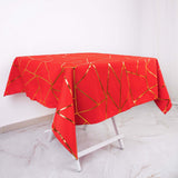 54"x54" Red Polyester Square Tablecloth With Gold Foil Geometric Pattern