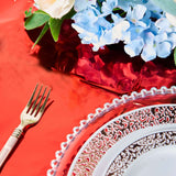 Red Metallic Foil Square Tablecloth, Disposable Table Cover