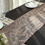 12x108inch Sparkly Blush Rose Gold Leaf Vine Sequin Tulle Table Runner