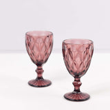 6 Pack Dusty Rose Crystal Cut Cocktail Glasses, 12oz Embossed Stemmed Wine Glasses Goblets