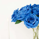 2 Bushes | 17inch Royal Blue Premium Silk Jumbo Rose Flower Bouquet, Wedding Floral Arrangements