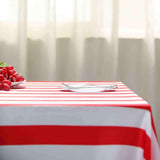 60"x102" Red White Stripe Satin Rectangle Tablecloth