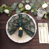 Sparkly Hunter Emerald Green Leaf Vine Embroidered Sequin Tulle Cloth Dinner Napkins