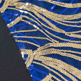 90x156inch Royal Blue Gold Wave Mesh Rectangular Tablecloth With Embroidered Sequins