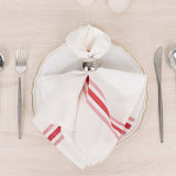 10 Pack White Spun Polyester Cloth Napkins with Red Reverse Stripes