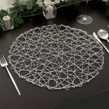 6 Pack | 15inch Silver Metallic String Woven Placemats, Round Table Mats