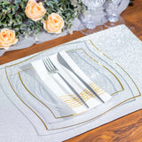 10 Pack | 8inch Clear / Gold Wavy Rim Modern Square Plastic Dessert Salad Appetizer Party Plates
