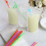 50 Pack Translucent Stand-Up Plastic Smoothie Drink Bags with Straws, 12oz Reusable Hand-Held Zipper